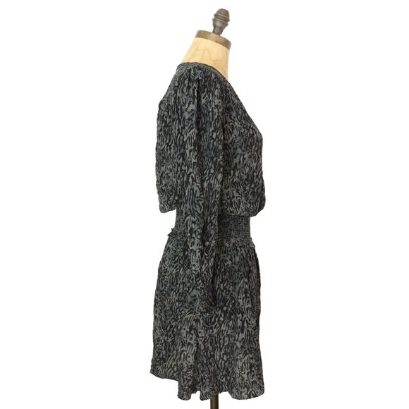 RAILS Zana Abstract Animal Mini Dress S Smocked Charcoal Print Chiffon NWT B14 - Picture 3 of 6